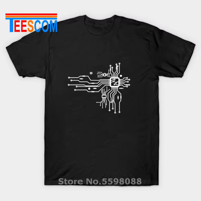 T-Shirt à Manches Courtes en Coton pour Homme, Vêtement avec Processeur CPU, Cœur, Nerd, Hacker, PC,