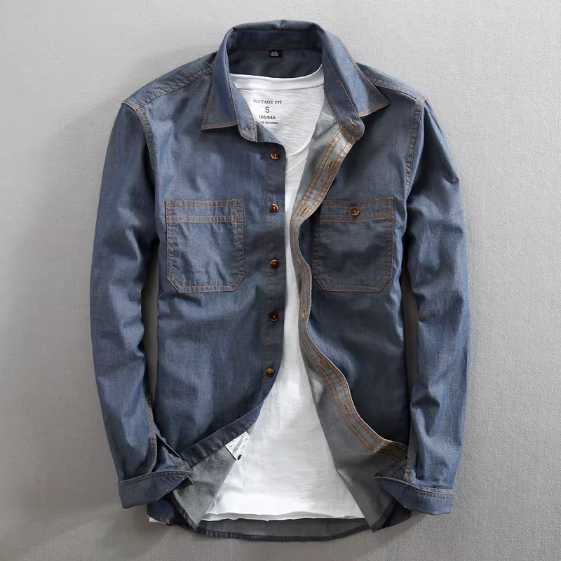 Chemise en jean à manches longues pour homme, en pur coton, coupe ajustée, mode, Denim, vêtements dé