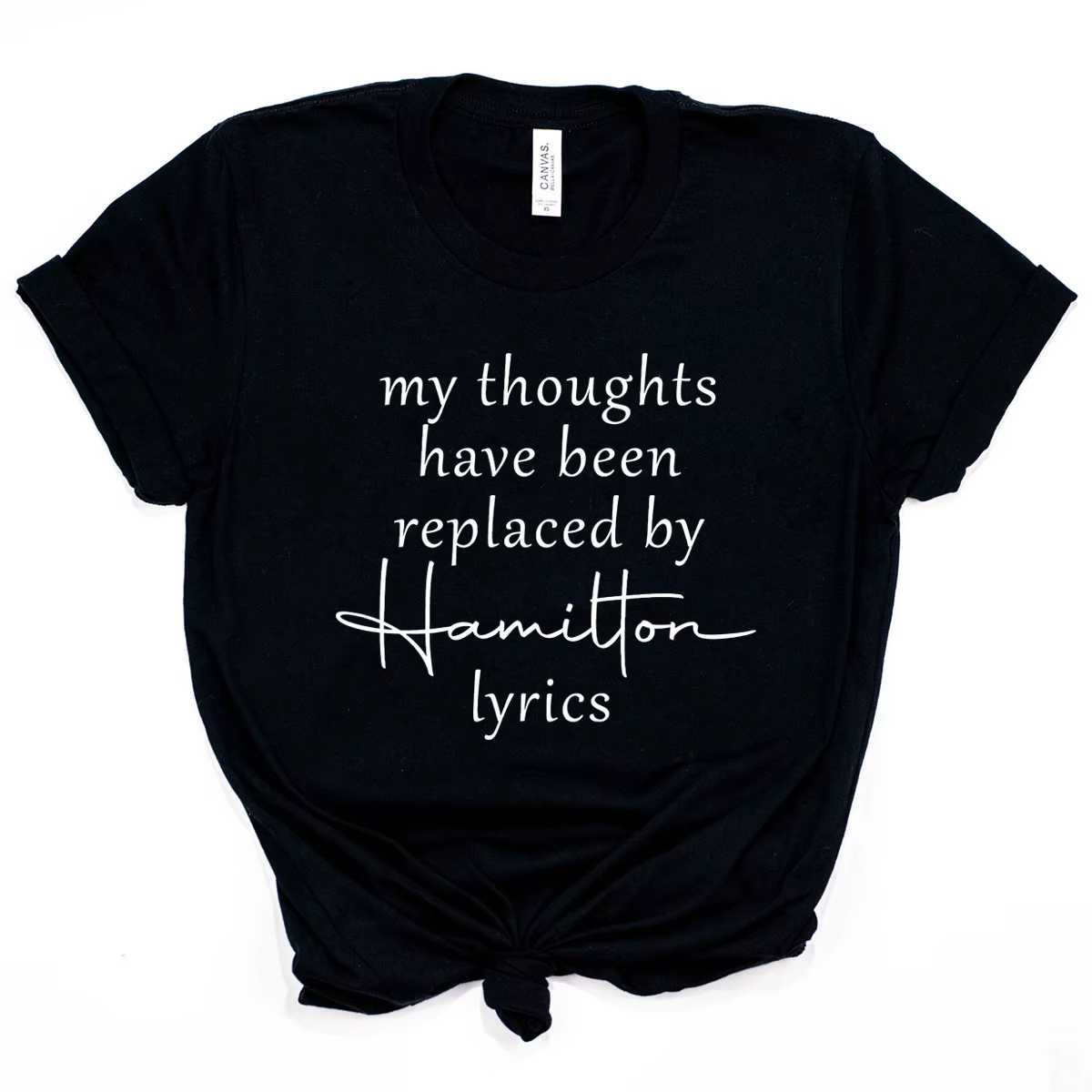 Mes pensées ont été remplacées par une chemise avec les paroles de Hamilton, un T-shirt d'alexandre,