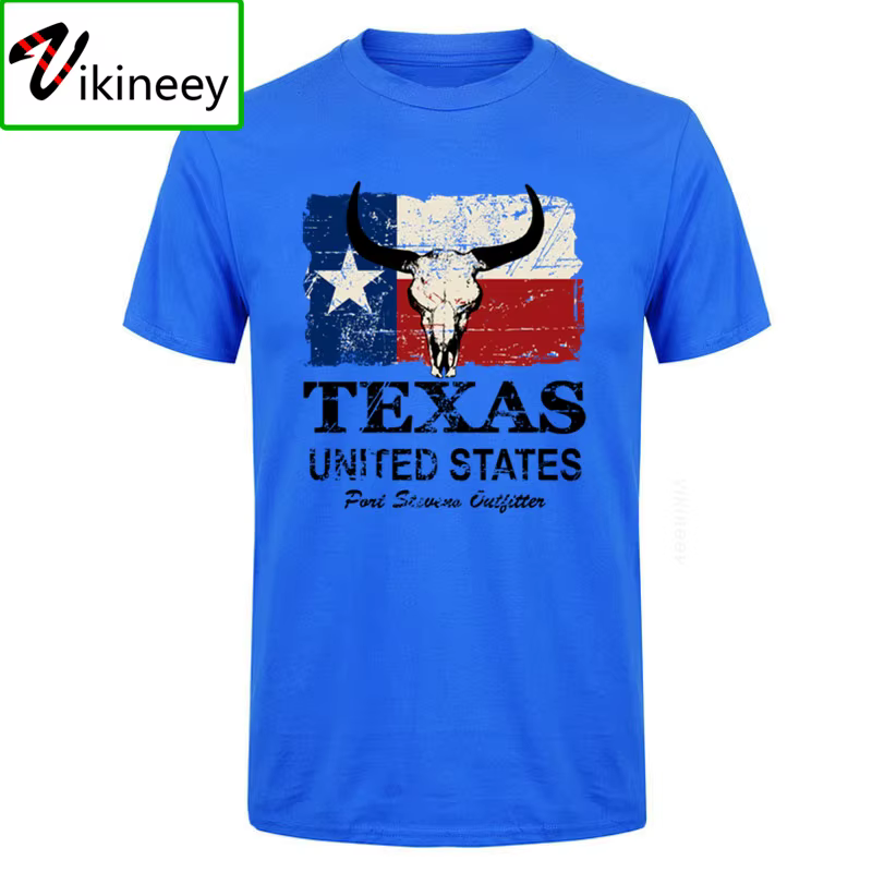 T-shirt manches courtes col rond homme, vintage, en coton, rétro, basique, USA, Amérique, Texas, off