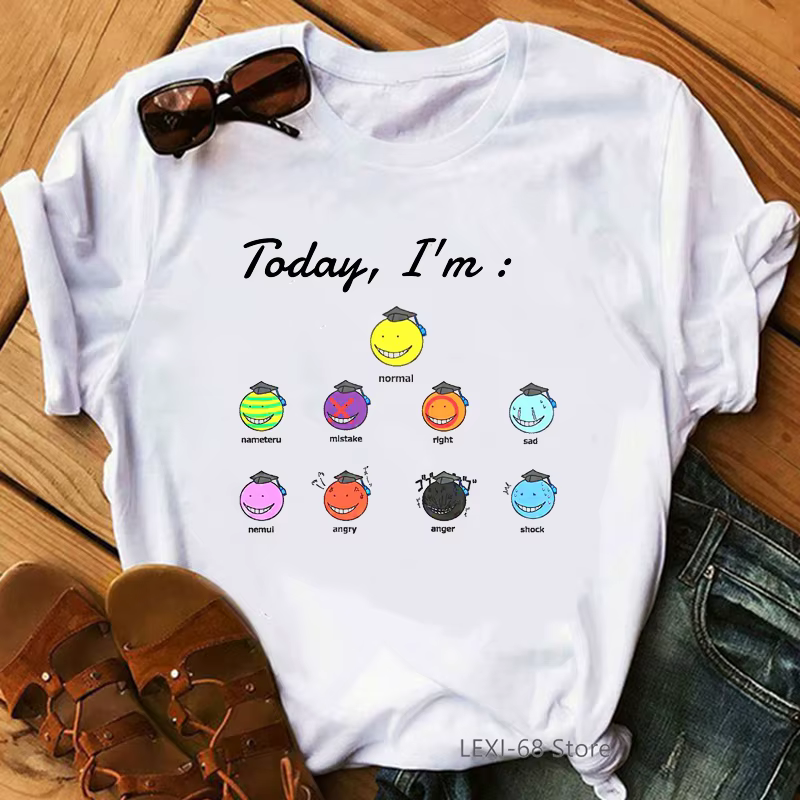 T-shirt graphique humoristique pour femme, imprimé lettre, Koro Sensei Bruh Face, aujourd'hui je sui