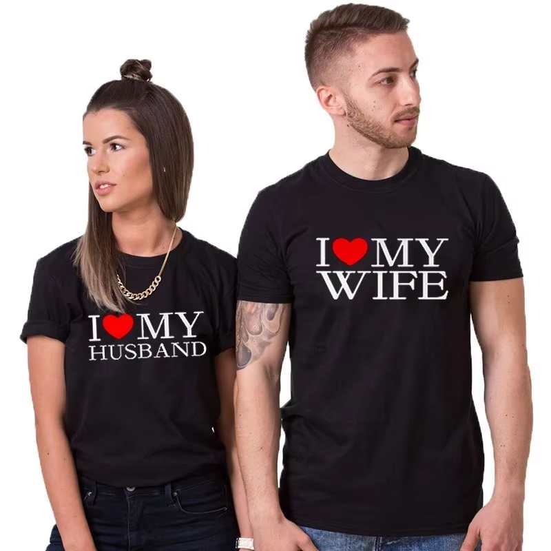 T-shirt col rond pour couple, estival et décontracté, à la mode, avec impression du roi, de la reine