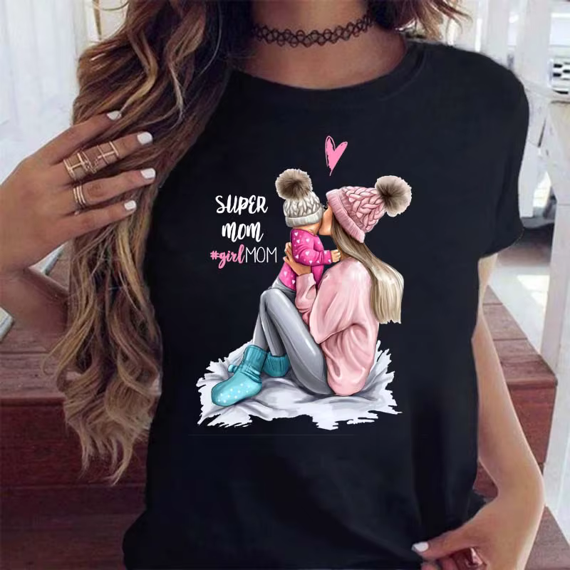 Maycaur femmes dessin animé maman mère garçon fille imprimer mère dame T-shirts haut décontracté T-S