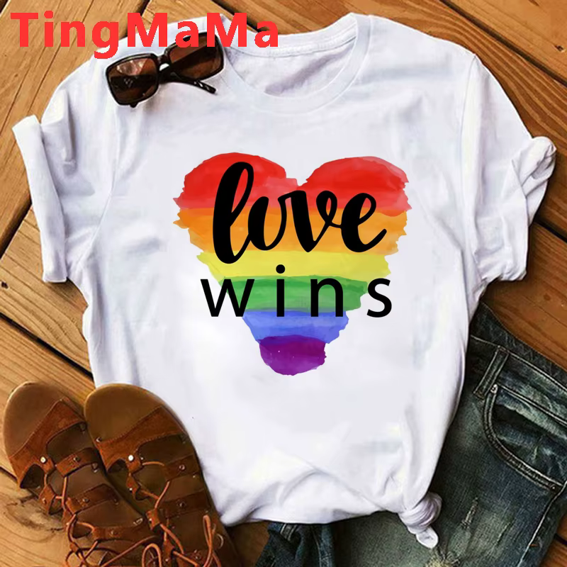 T-shirt Kawaii Love Is Love Lgbt pour hommes, Économie graphiques drôles Harajuku, Rainbow Gay Pride