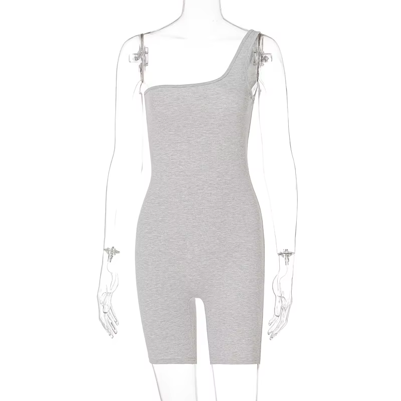 Combishort sans manches, couleur unie, barboteuse pour femmes, body à une épaule, Yoga, Fitness, spo