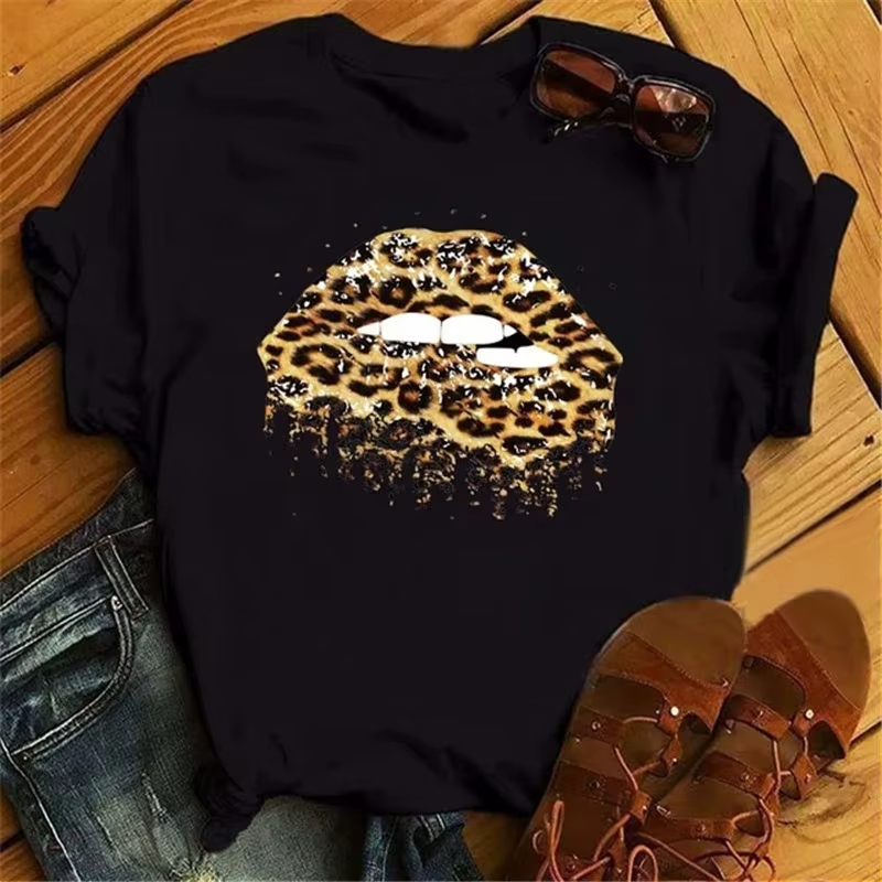 Maycaur Sexy lèvres rouges imprimer femmes t-shirts mode femmes décontracté à manches courtes col ro