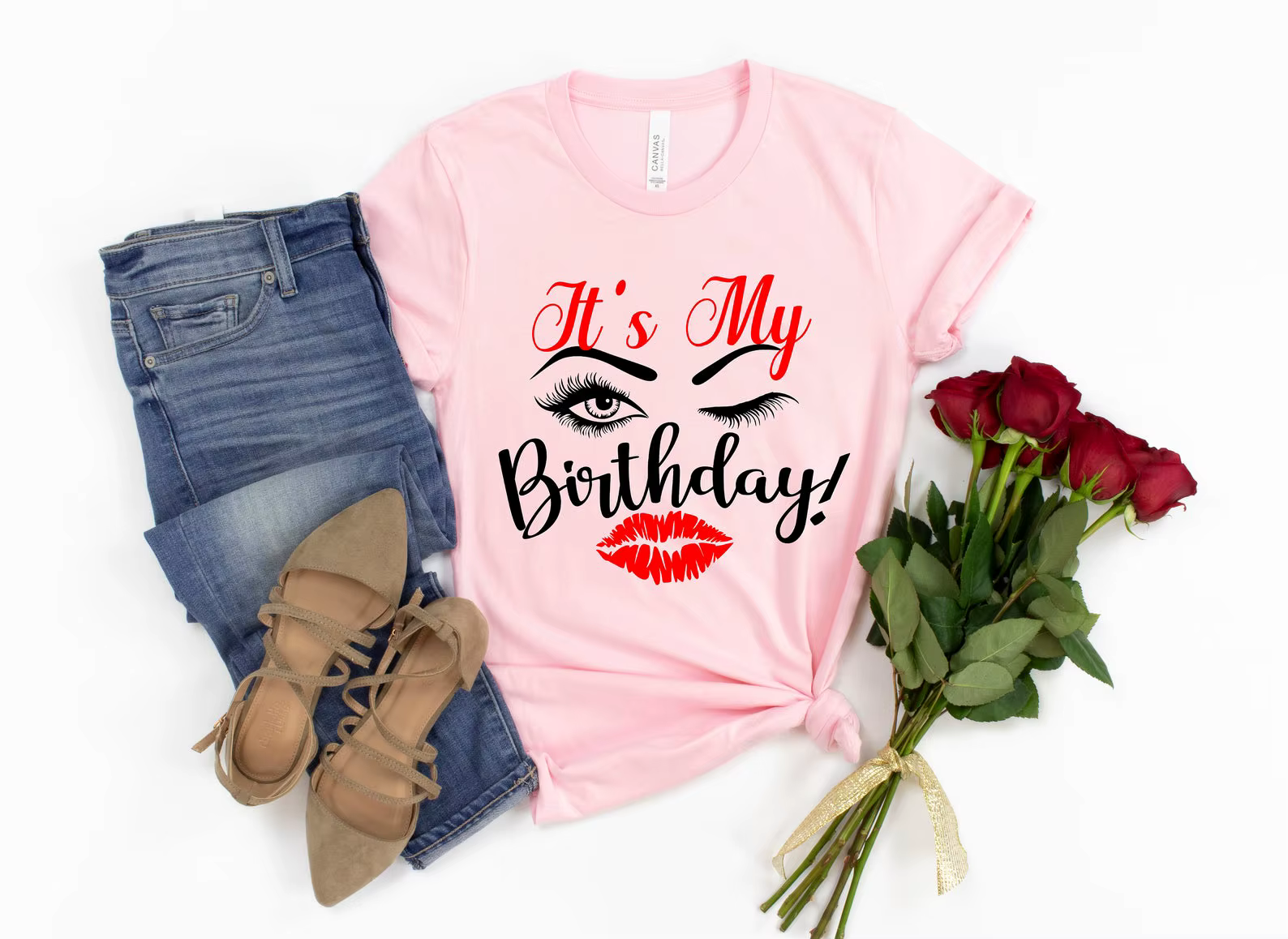 Its My Birthday Eyelash & Lips Print Shirt pour femmes, Économie graphiques, Cadeau d'anniversaire d