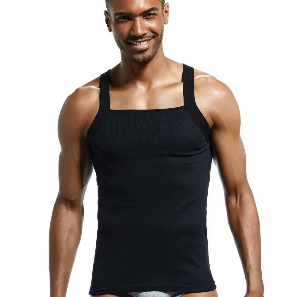 Mode homme gilet coton serré débardeur maison sommeil décontracté solide garçon Sexy taille asiatiqu