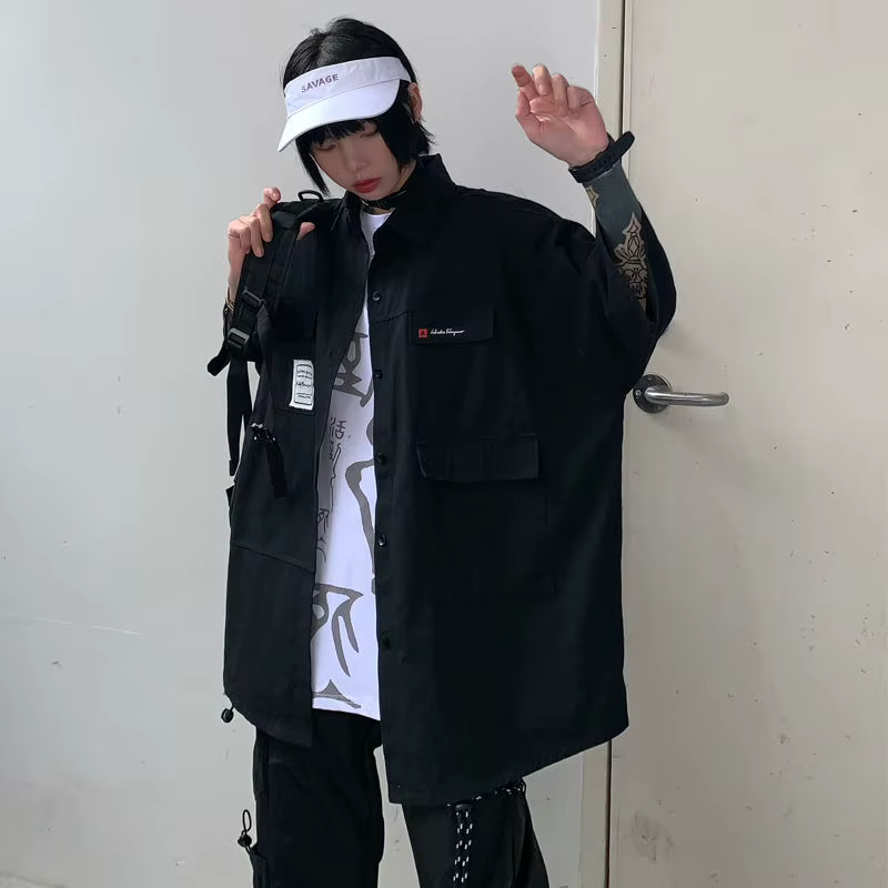 Chemises noires à manches courtes pour femmes, Streetwear Hip-Hop, Cool, Décontracté, Coréen, Chic,