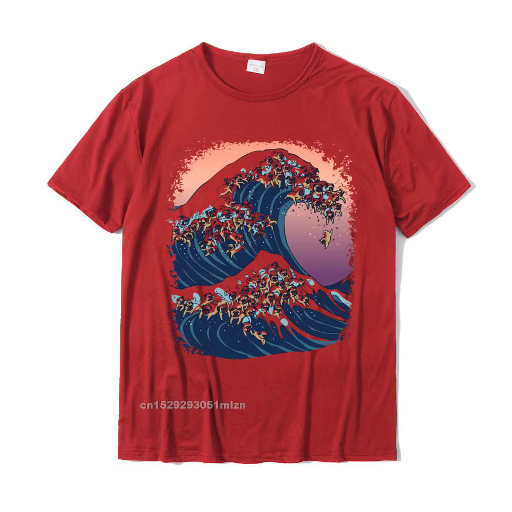 Sweat-shirt en coton The Great Wave of Pugs pour hommes, t-shirts décontractés, dernier cri, par Hue