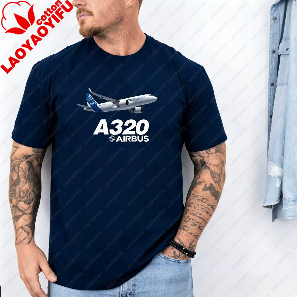 T-shirt en coton Airbus A320, imprimé pilote aviation, col rond, manches courtes, cadeau pour les pa