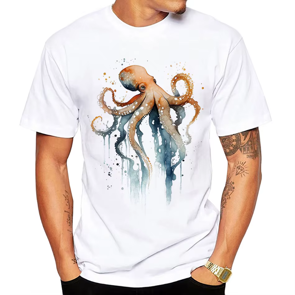 T-shirt unisexe Octopus Interconnexion Artwork, T-shirt d'été pour hommes, Économie amusants à la mo