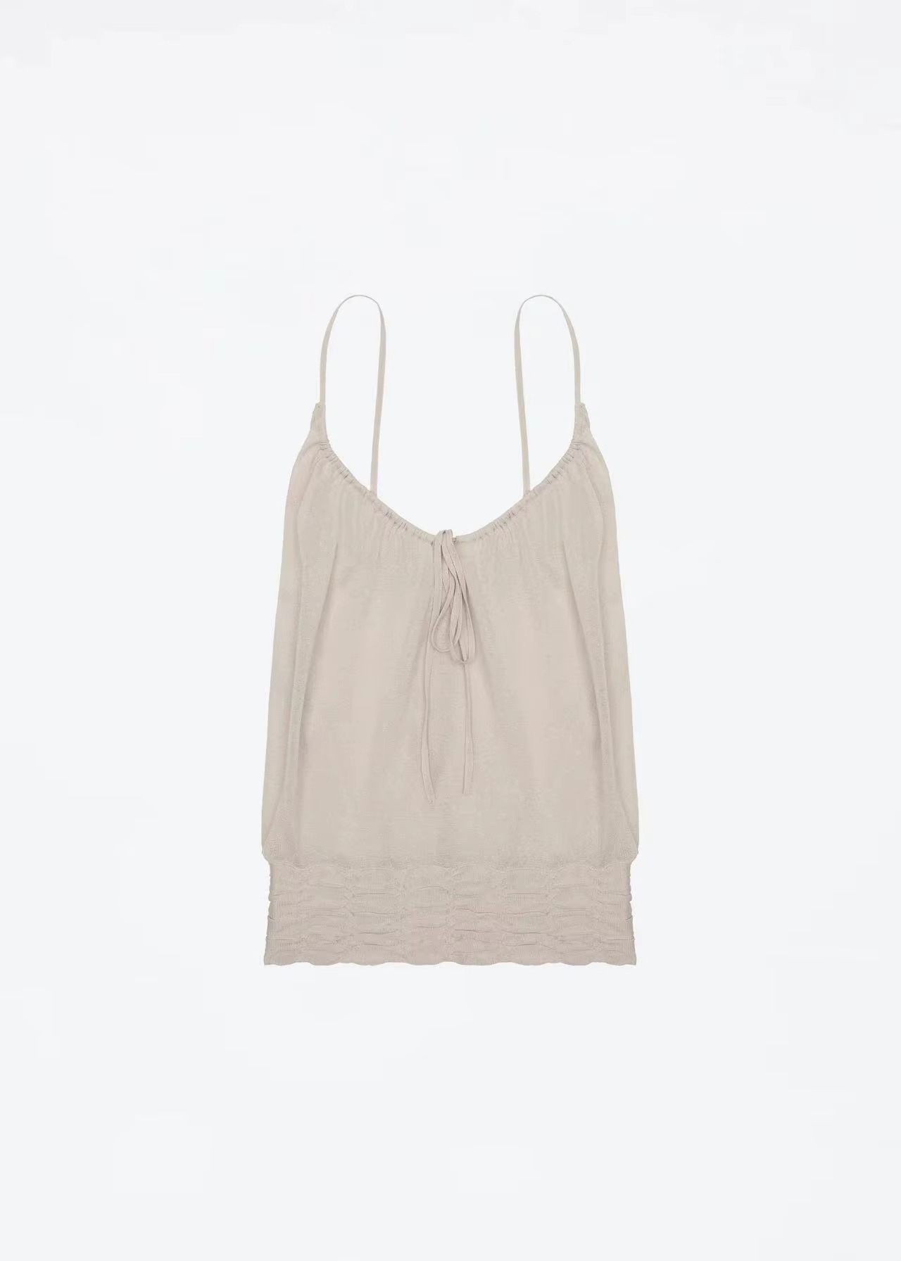Débardeur beige clair semi-transparent en tricot ultra-fin