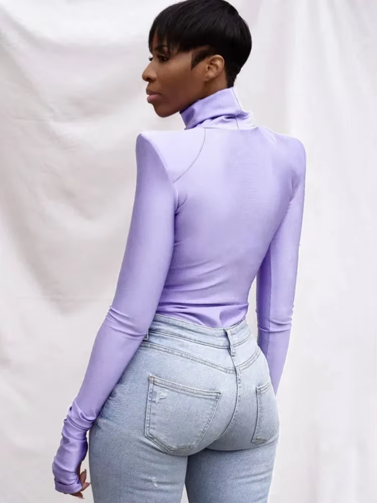 Body couleur unie col roulé Lingerie corps Sexy Feminino à manches longues Y2k hauts femmes une pièc