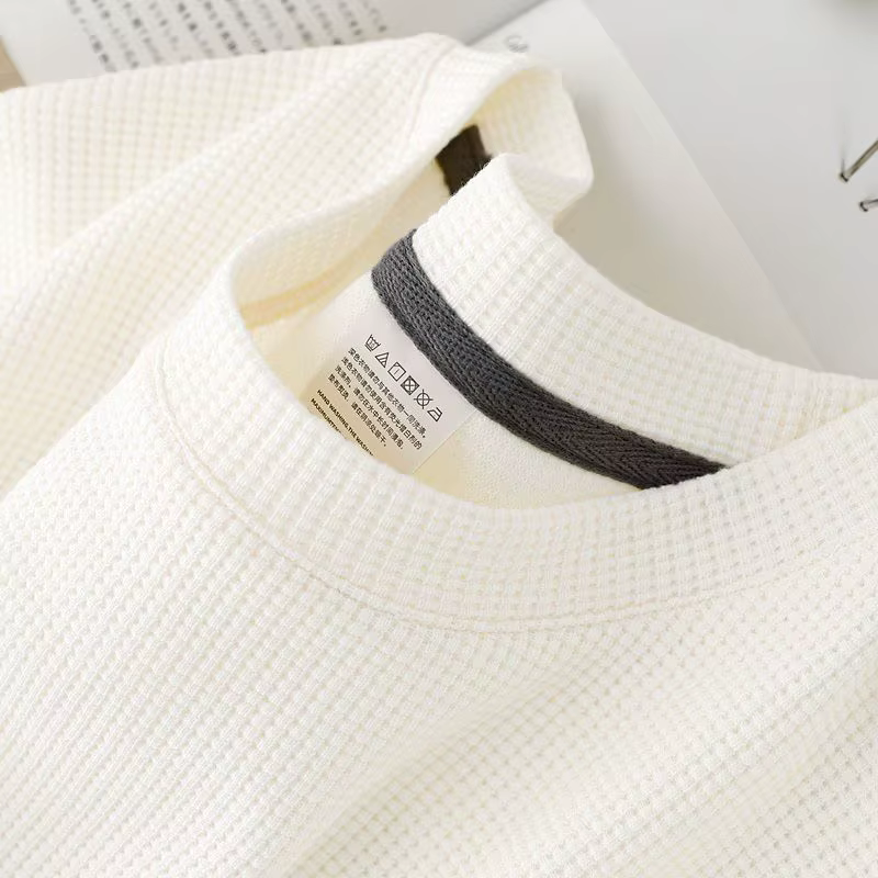 T-shirt gaufré à manches courtes pour hommes et femmes, haut d'été japonais à col rond et demi-manch