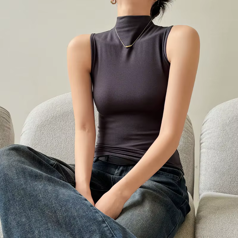 Débardeur à Col Rond pour Femme, Couleur Unie, Style Français, NikBasique, Mode, Fibre d'Été, Doux,