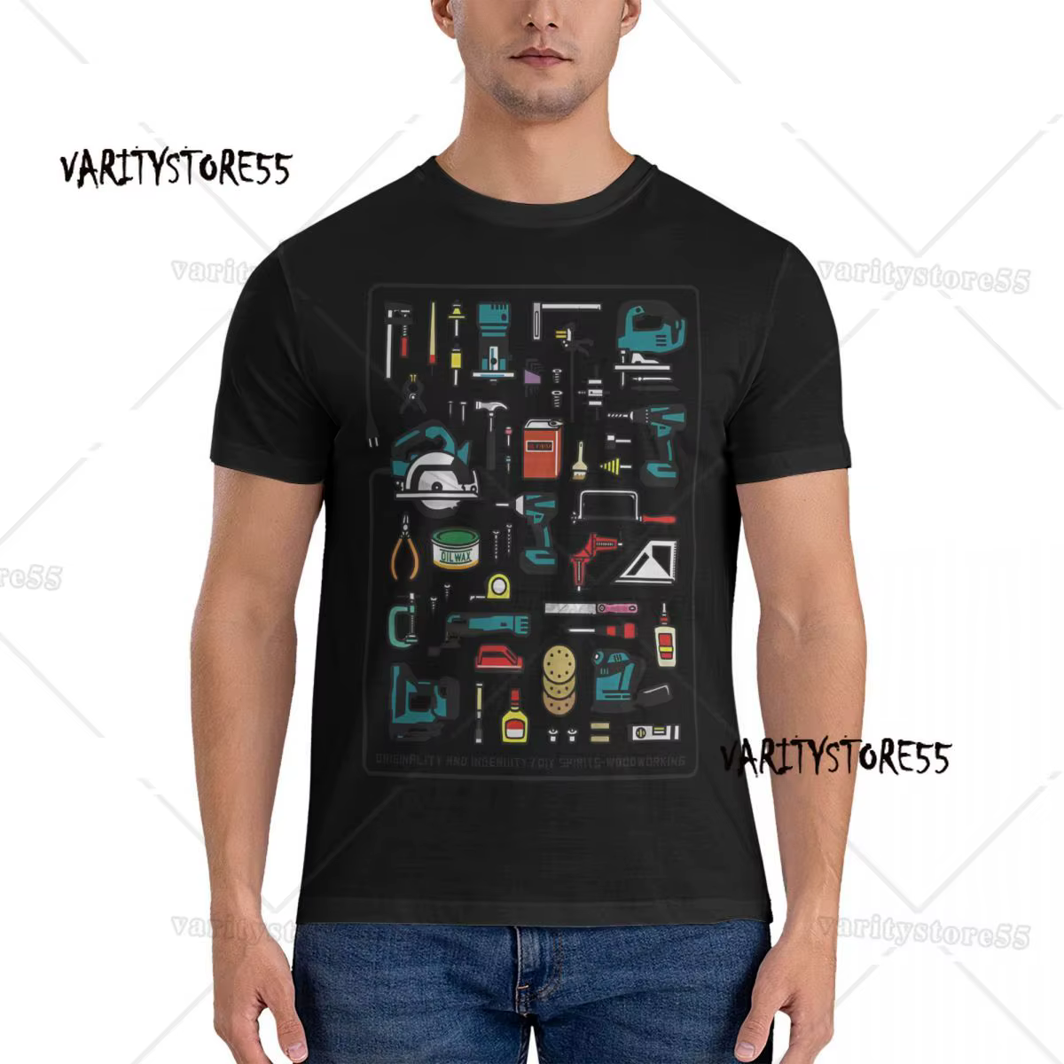 T-shirt manches courtes col rond homme, estival et à la mode, 100% coton, avec outils de travail, Ma