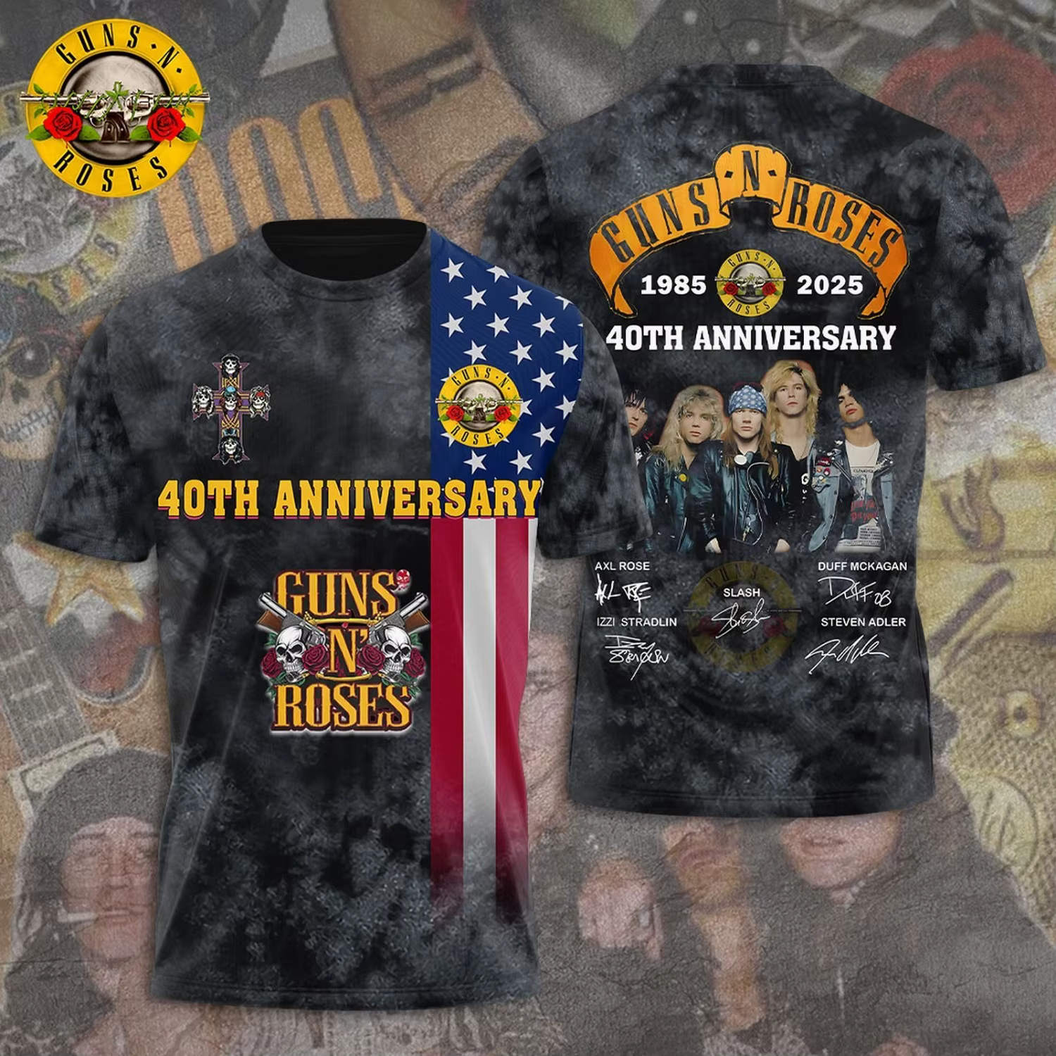 Guns N Roses 1985-2025 2025 Tour T-shirt 3D – T-shirt du groupe de rock sous licence et exclusif