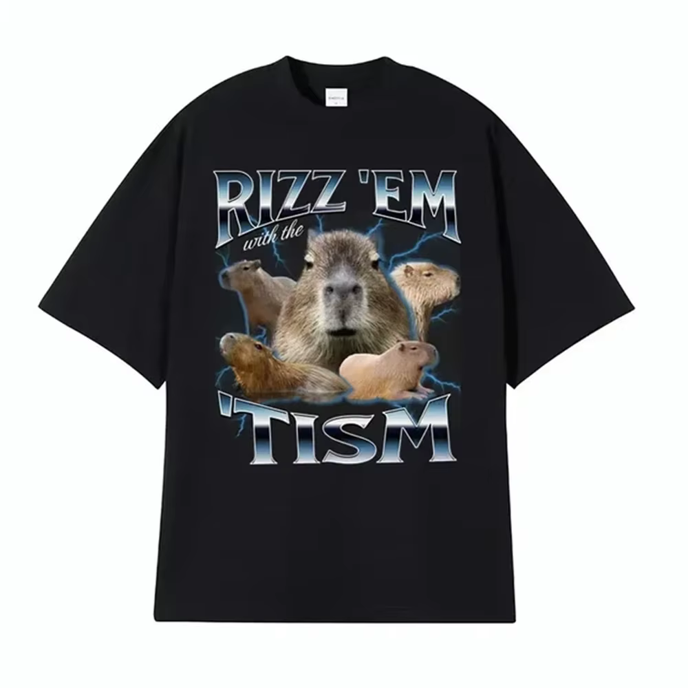 Rizz Em avec le Tisme rétro T-shirt drôle mignon Kawaii Capybara Meme T-shirt femmes décontracté mod