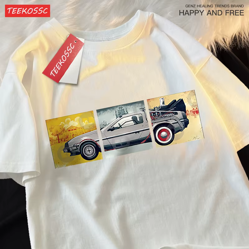 Retour vers le futur film voiture t-shirt hommes dessins animés vêtements pour hommes en vrac coton 