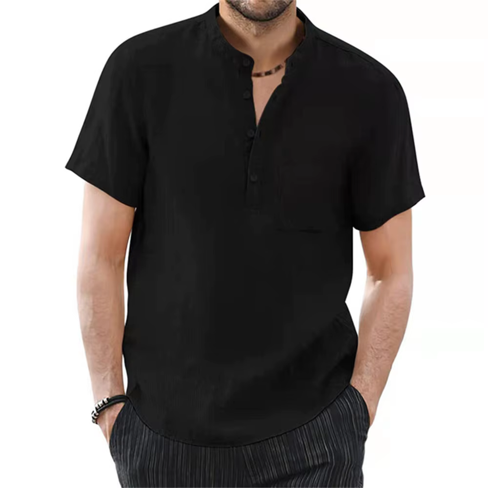 T-shirt à manches courtes pour hommes, en coton et lin, décontracté, couleur unie, chemise d'été, co