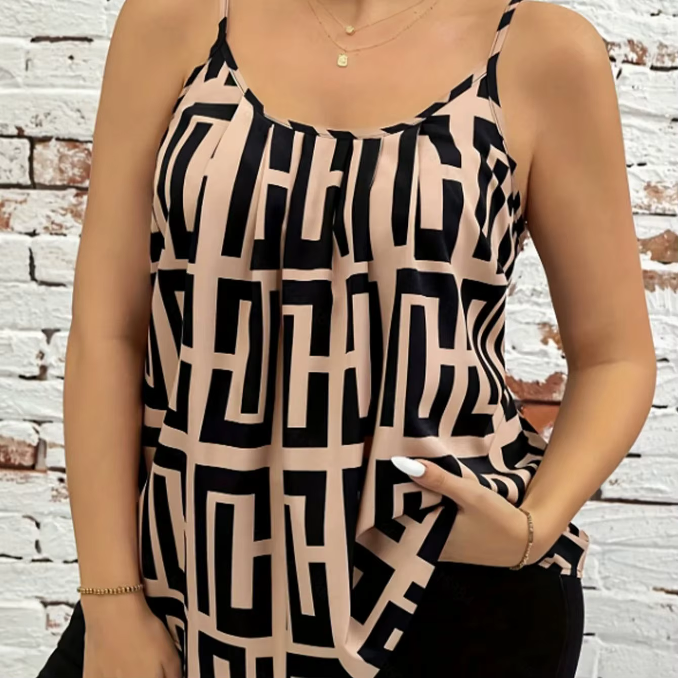 Vêtements pour femmes grande taille, hauts à bretelles imprimés contrastés élégants et à la mode, st