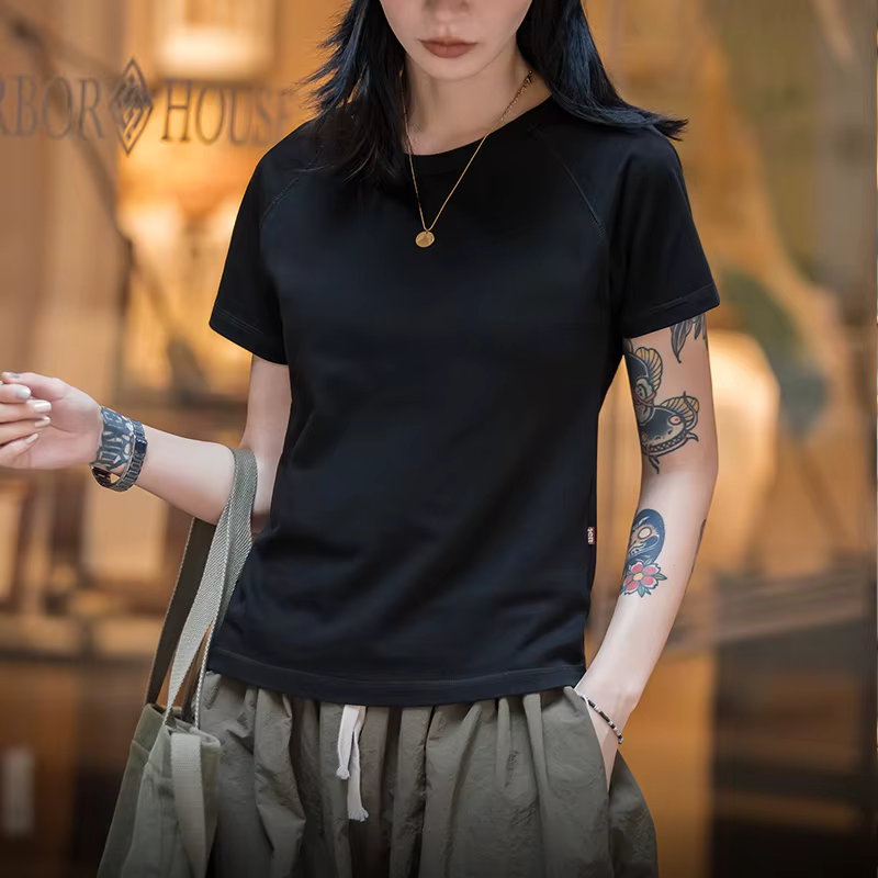 Maden T-shirt à manches courtes et col rond pour femme, 100% coton, doux et respirant, basique, pour