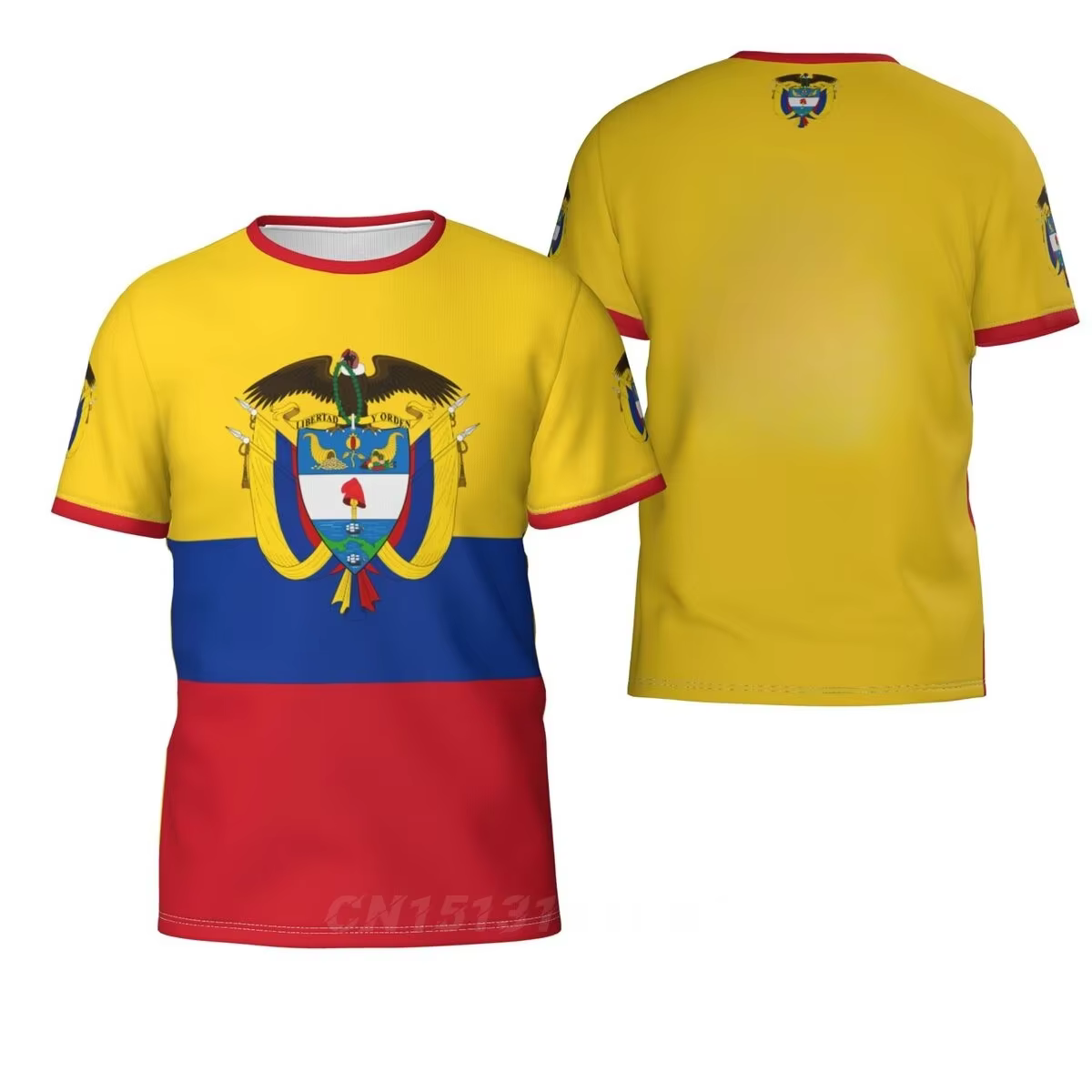Drapeau de la Colombie T-shirt pour hommes Imprimé emblème national colombien Football T-shirts col