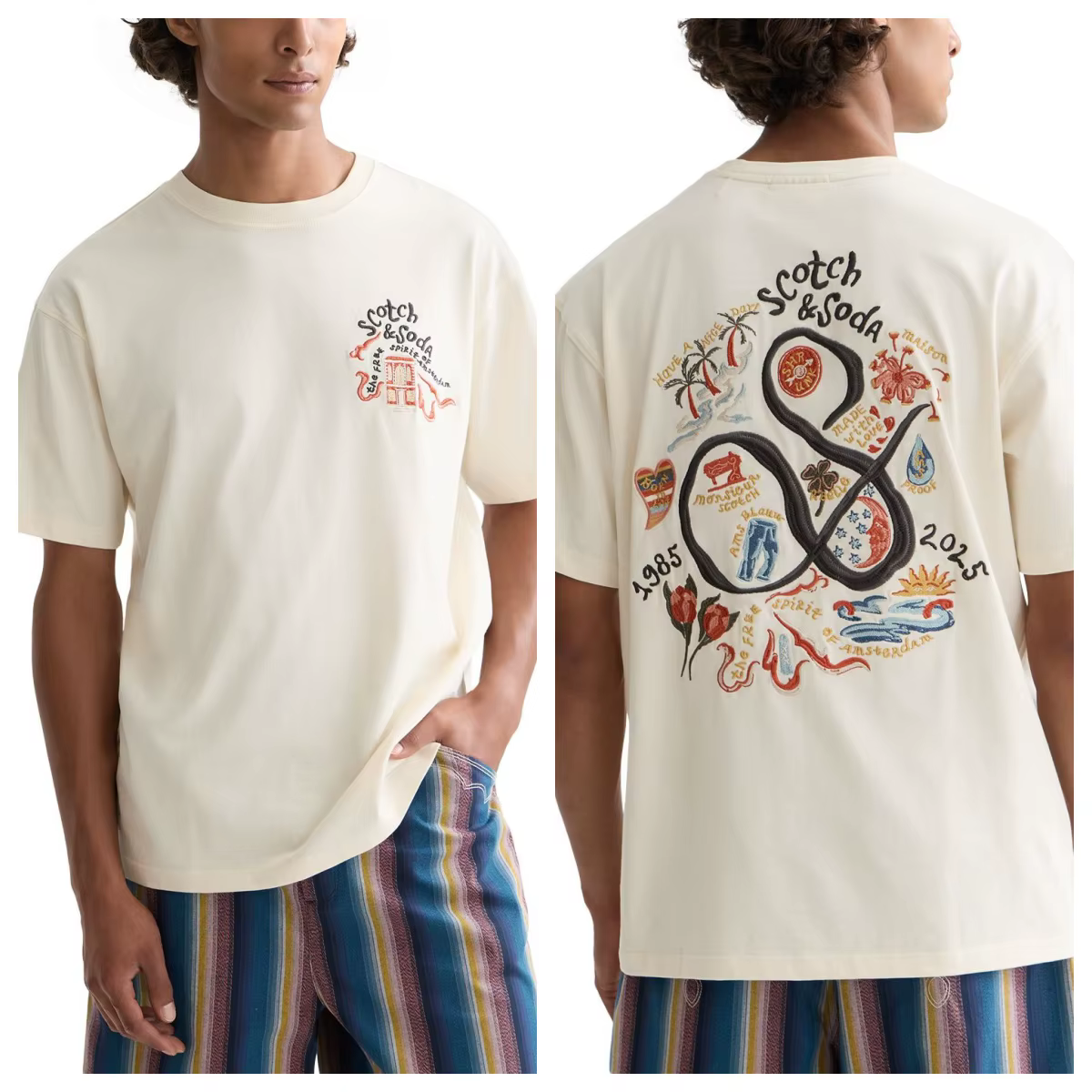 Scotch & Soda T-shirt à manches courtes pour le 40e anniversaire, style unisexe de luxe haut de gamm