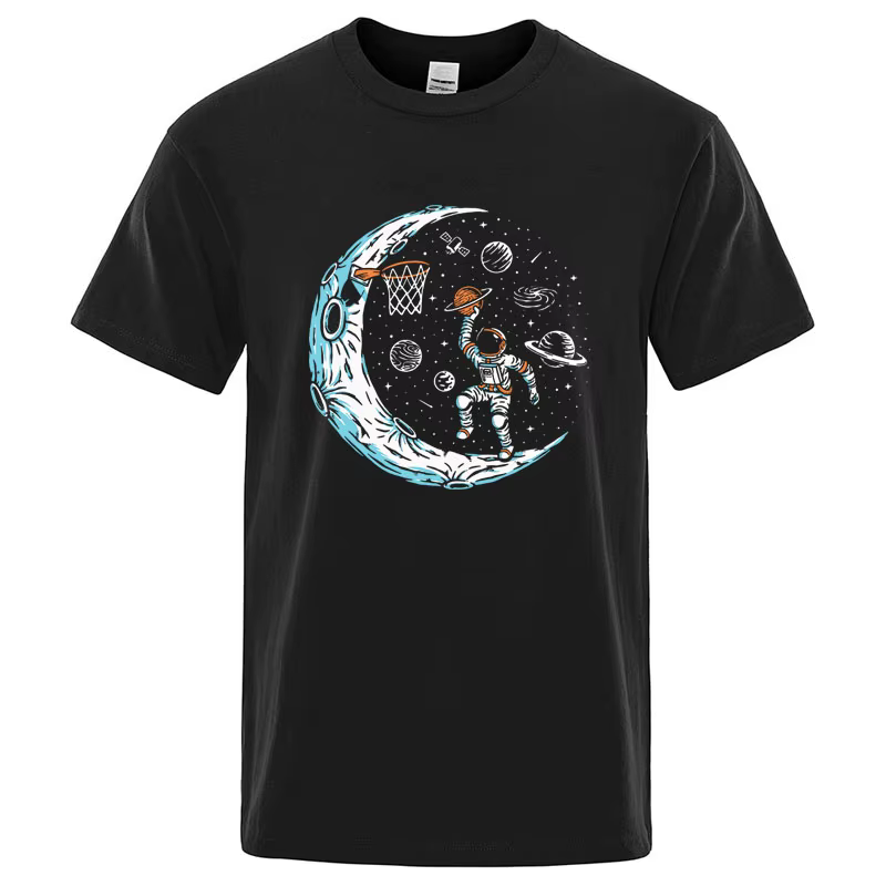 T-shirt pour hommes de haute qualité, imprimé drôle d'un astronaute jouant au basket-ball dans l'esp