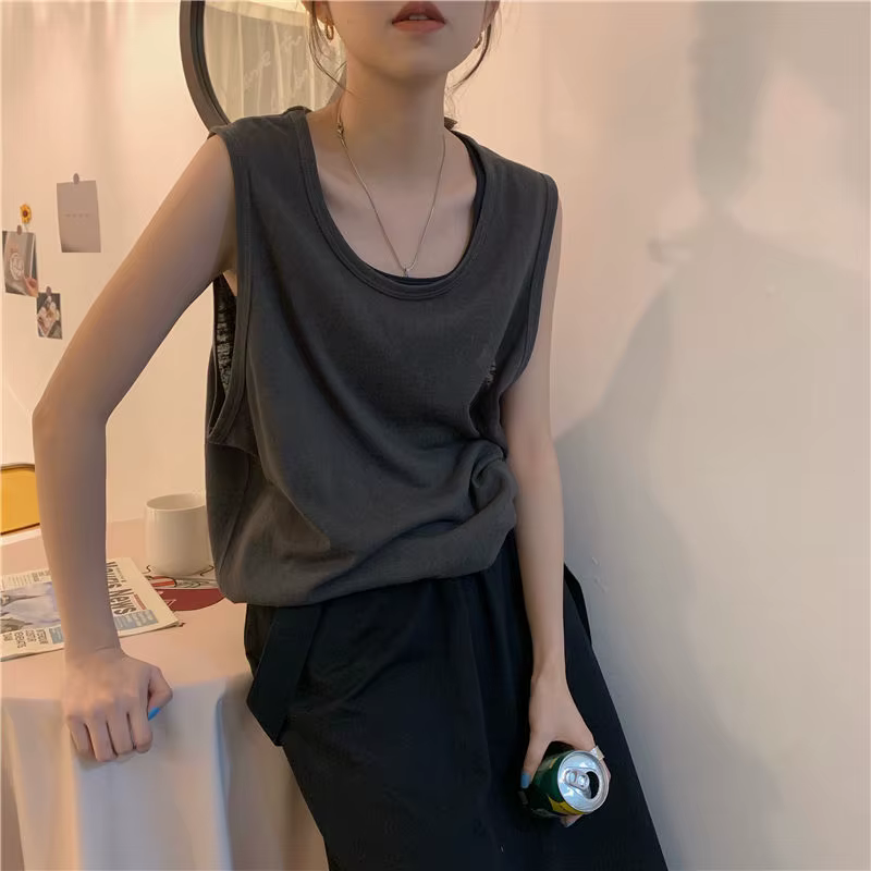 Débardeur Chic Coréen pour Femme, Couleur Unie, Simple, Basique, Assressenti, Fibres Précieuses, Dou