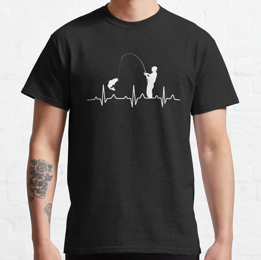 Pêche battement de coeur drôle pêche humour t-shirt pour Sport amoureux de la pêche graphique t-shir