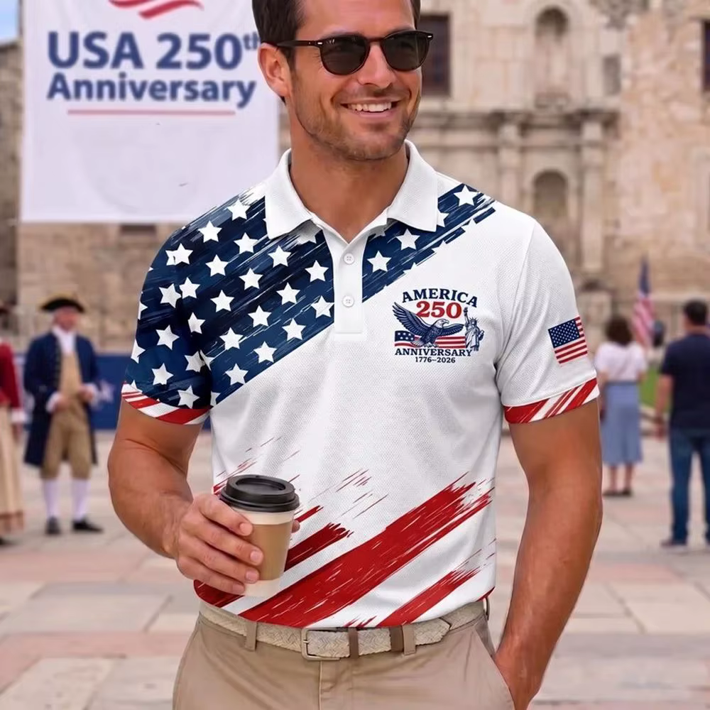 Polo pour homme patriotique USA 250e anniversaire, Statue de la Liberté, 1776-2026, Drapeau américai