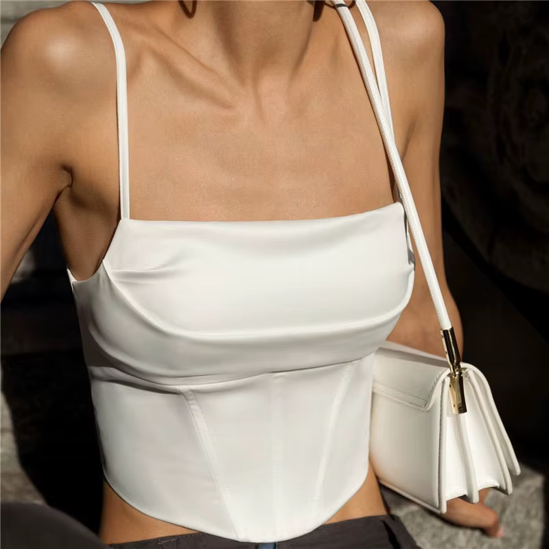 Débardeur à fines bretelles sexy dos nu, crop top moulant à lacets, élégant pour l'été, idéal pour l