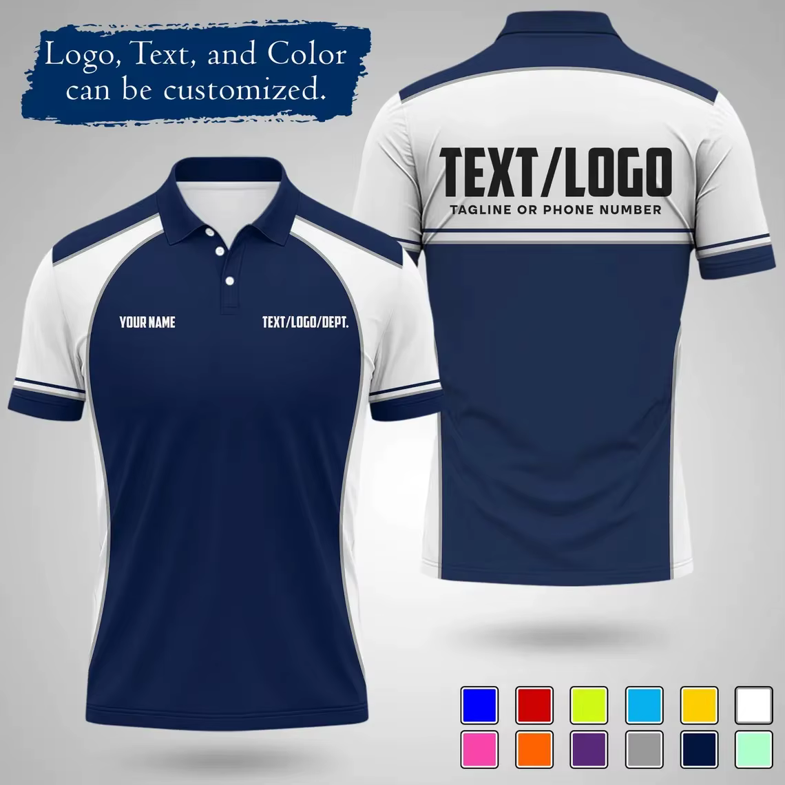 Polo d'équipe personnalisé, personnalisable avec nom et logo, pour hommes et femmes, manches courtes