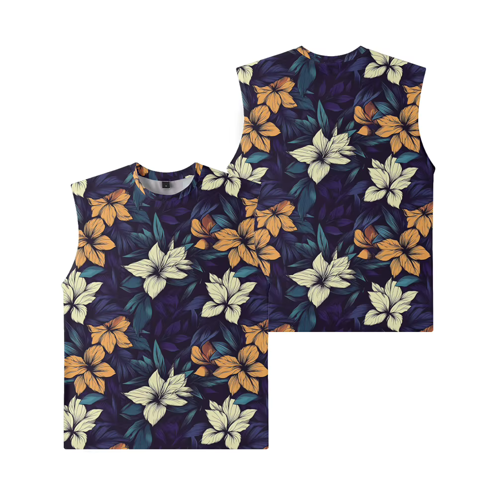 Débardeur sans manches pour hommes, feuille florale, dégradé coloré, accrocheur, vêtements de plage,