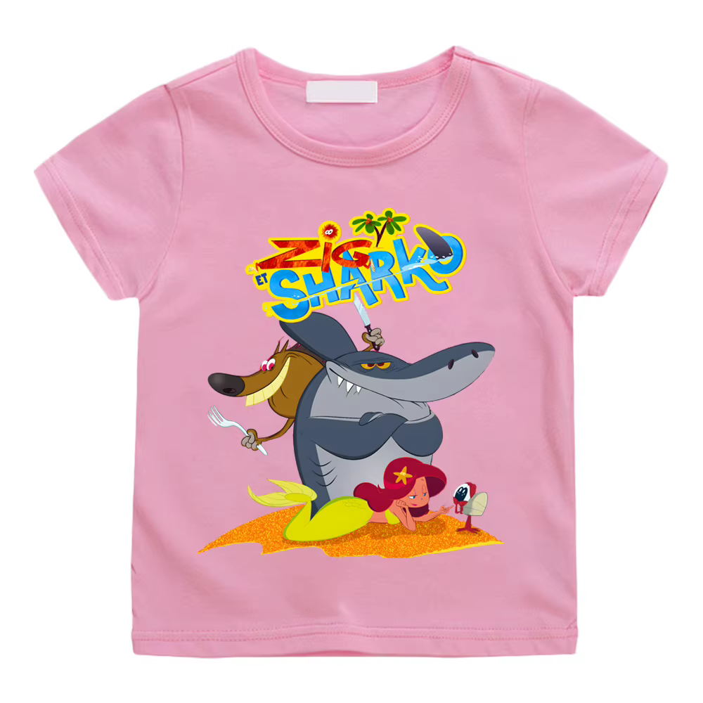 Zig et Sharko dessin animé imprimé 100 % coton t-shirt 2025NEW imprimé mignon doux enfants Camisetas
