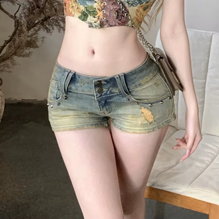 Short en jean pour femme, taille basse, Slim, trou, Denim, Y2k, nouvelle collection 2026