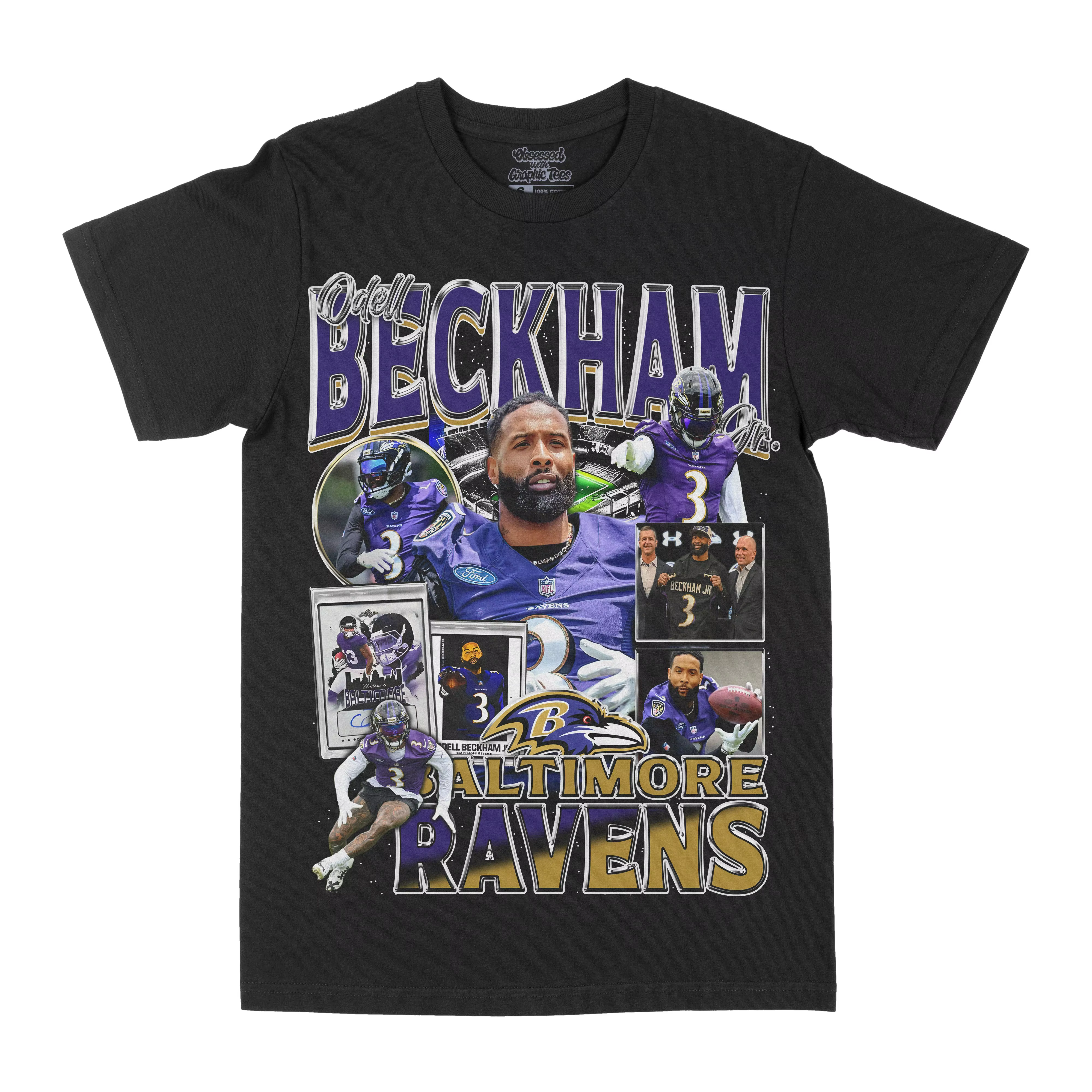 Odell Beckham Jr Baltimore Ravens T-shirt en coton noir pour homme, style athlétique et décontracté