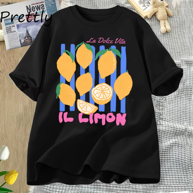 Citron t-shirt italien été fruits t-shirt coton à manches courtes t-shirt ample femmes dames Vintage