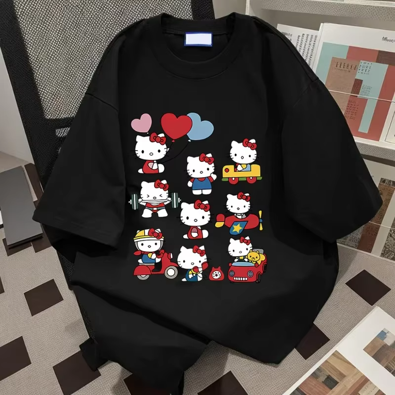 Hello Kitty Kawaii coton T-shirt Sanrioed Anime mode femmes haut été décontracté rue personnalisé do
