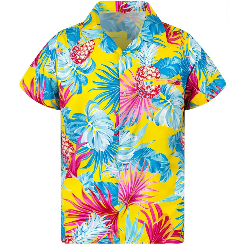 Chemise Homme 2024 Nouveau Style Imprimée à Revers Manches Courtes Hawaïenne Vacances Été Décontract
