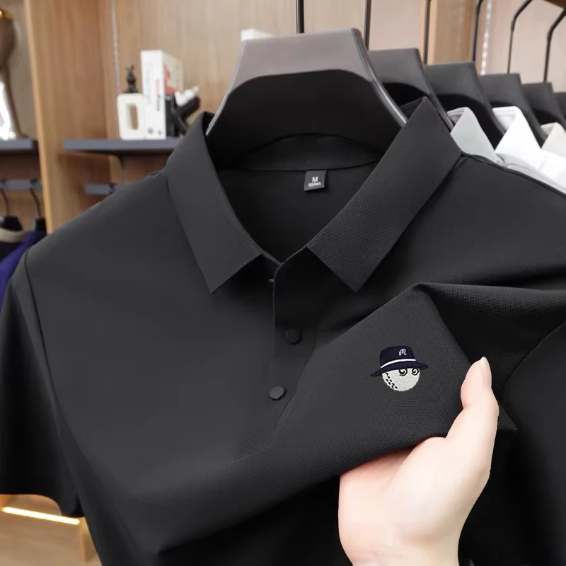 Polo de marque imprimé pour homme, manches courtes, nouvelle collection été, en soie glacée, confort