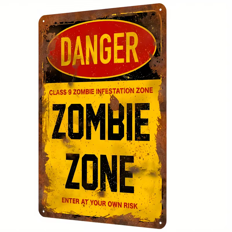 Panneau de Danger Zombie Zone – Décoration murale rustique en métal pour bar, garage, salle de confé