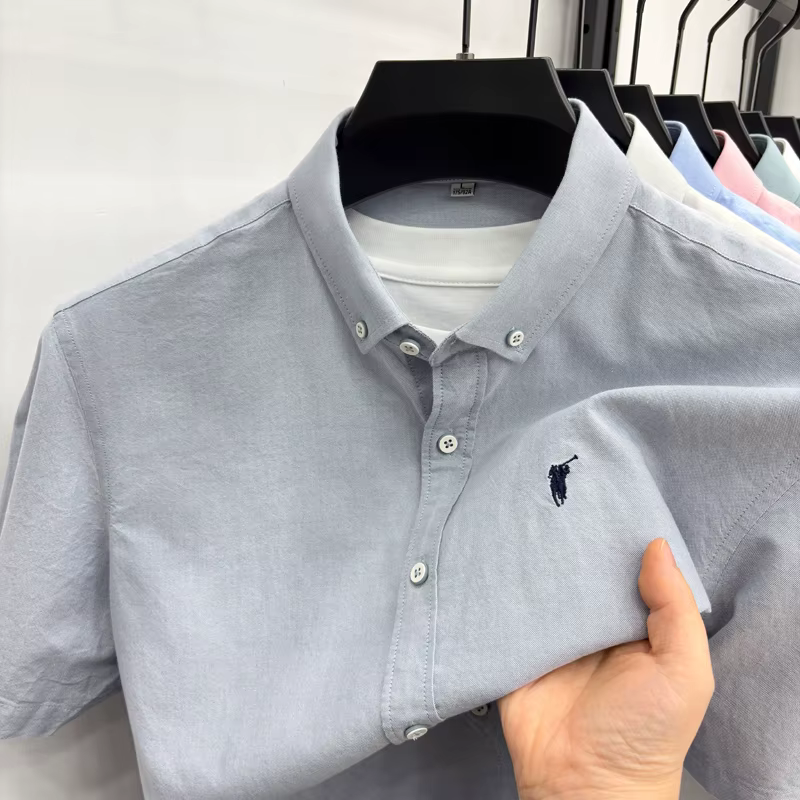 Chemise à manches courtes 100% coton Été classique couleur unie marque de luxe classique Paul broder