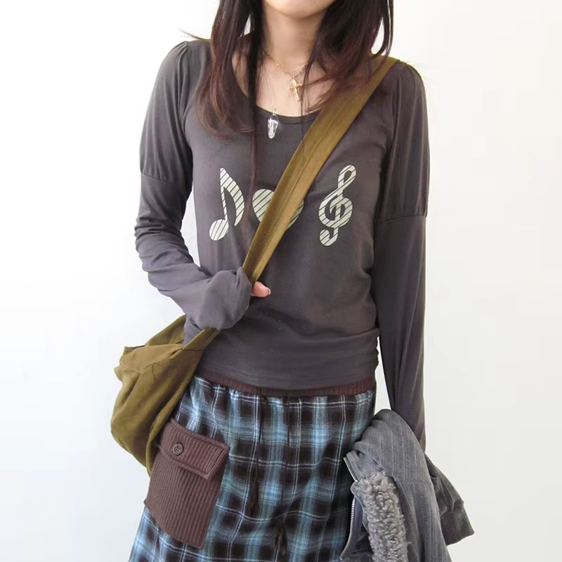 T-shirt Karrram japonais Y2k à imprimé cœur, vintage Harajuku, manches longues, gris, style coréen d