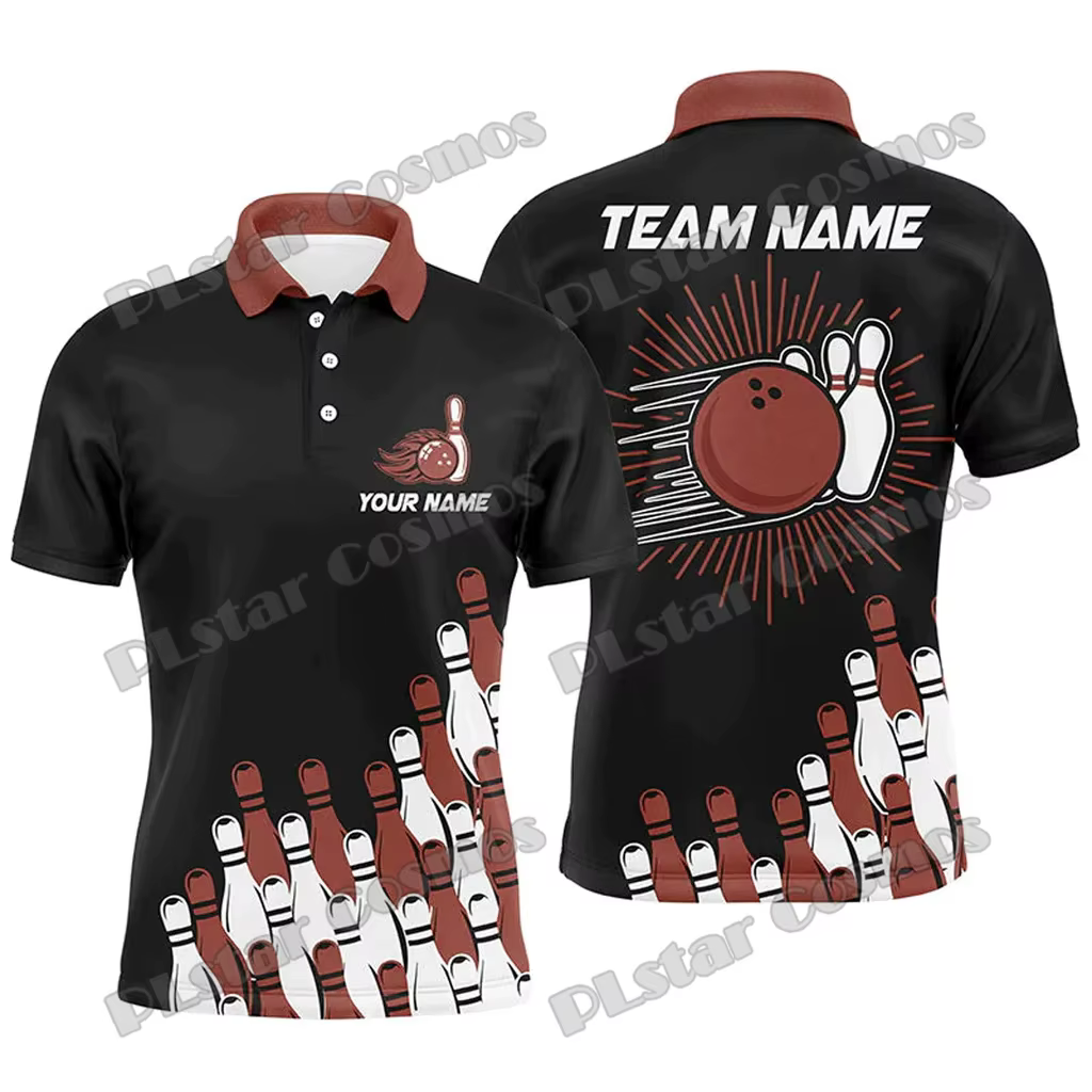 Rétro Bowling Team Option multicolore Nom personnalisé 3D Imprimé Mode Polo pour hommes Été Unisexe