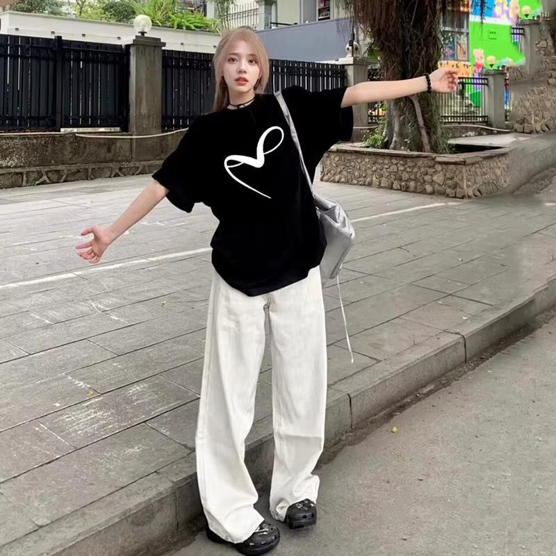 T-shirt à manches courtes pour femmes, rétro américain, Design polyvalent, bas de marque tendance, a