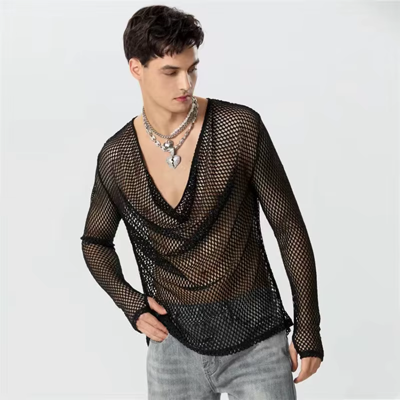 T-shirt manches longues pour homme, sexy, coupe basse, maille fine, astronomique, amissié, pour boît