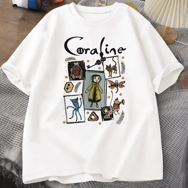 Coraline Halloween T-shirt femmes hommes effrayant Vintage T-shirt Harajuku automne à manches courte